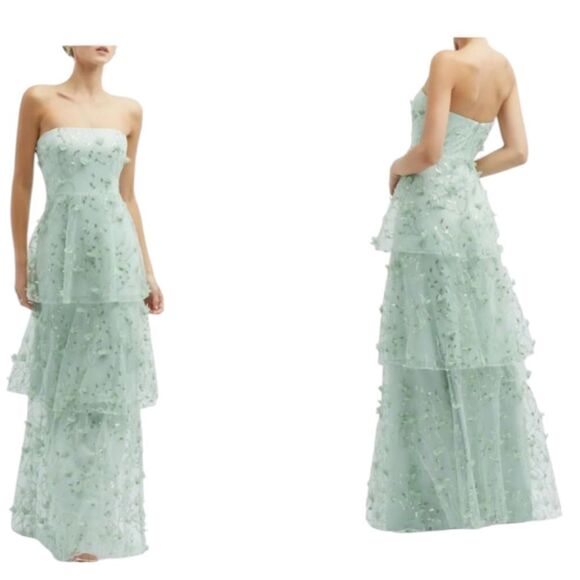 NWT Dessy Collection Sequin 3D Embroidered Tiered Gown Green Size 16